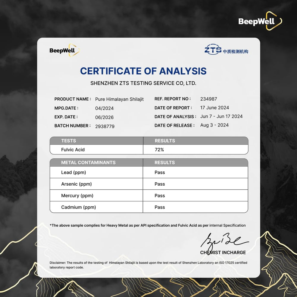BeepWell Shilajit resin packaging with leaflet