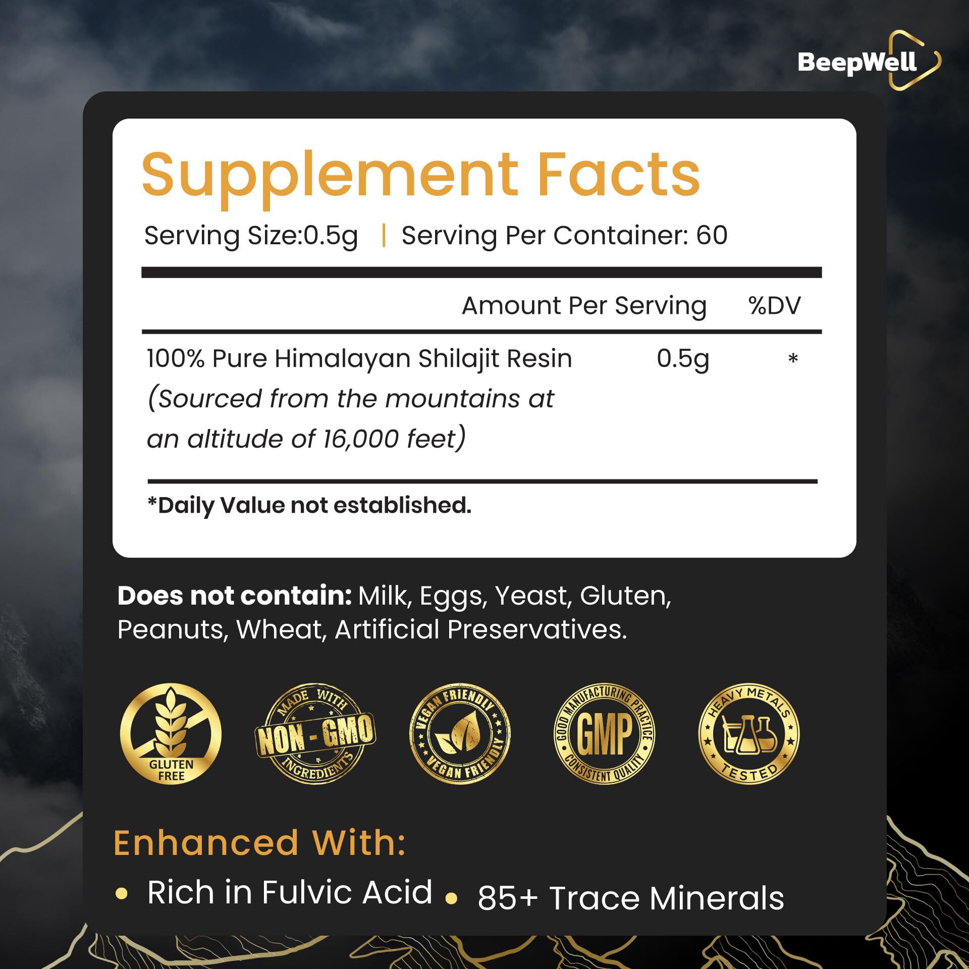 BeepWell Shilajit resin bottle back view with label