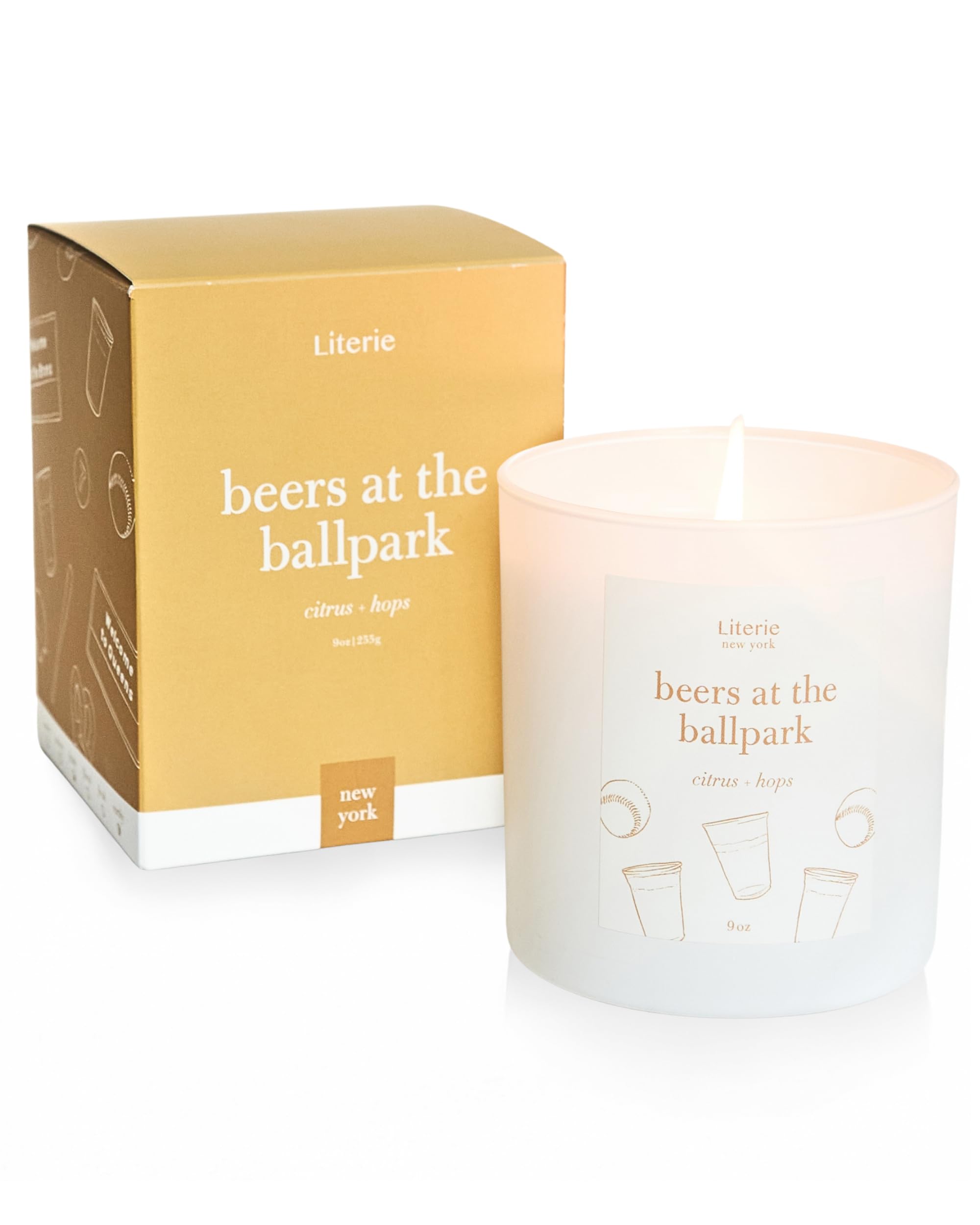 Beers at the Ballpark candle cover in a 9oz jar