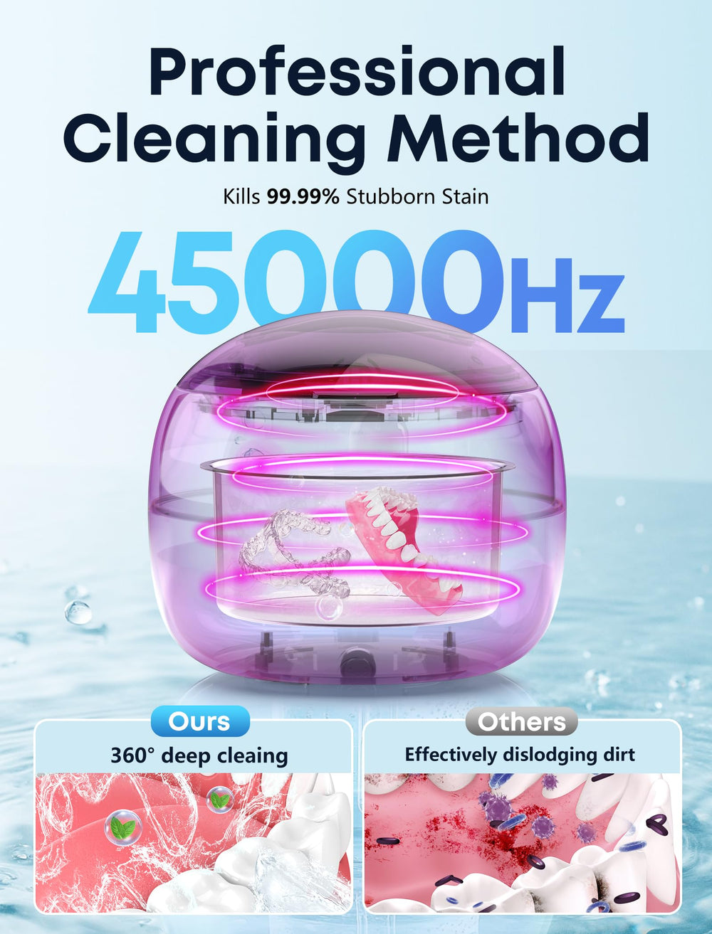 Cleaner showing four enhanced UV lights for deep cleaning