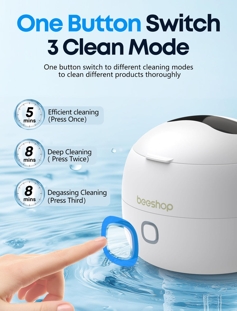 BEESHOP 2025 Ultrasonic Retainer Cleaner side view (white)