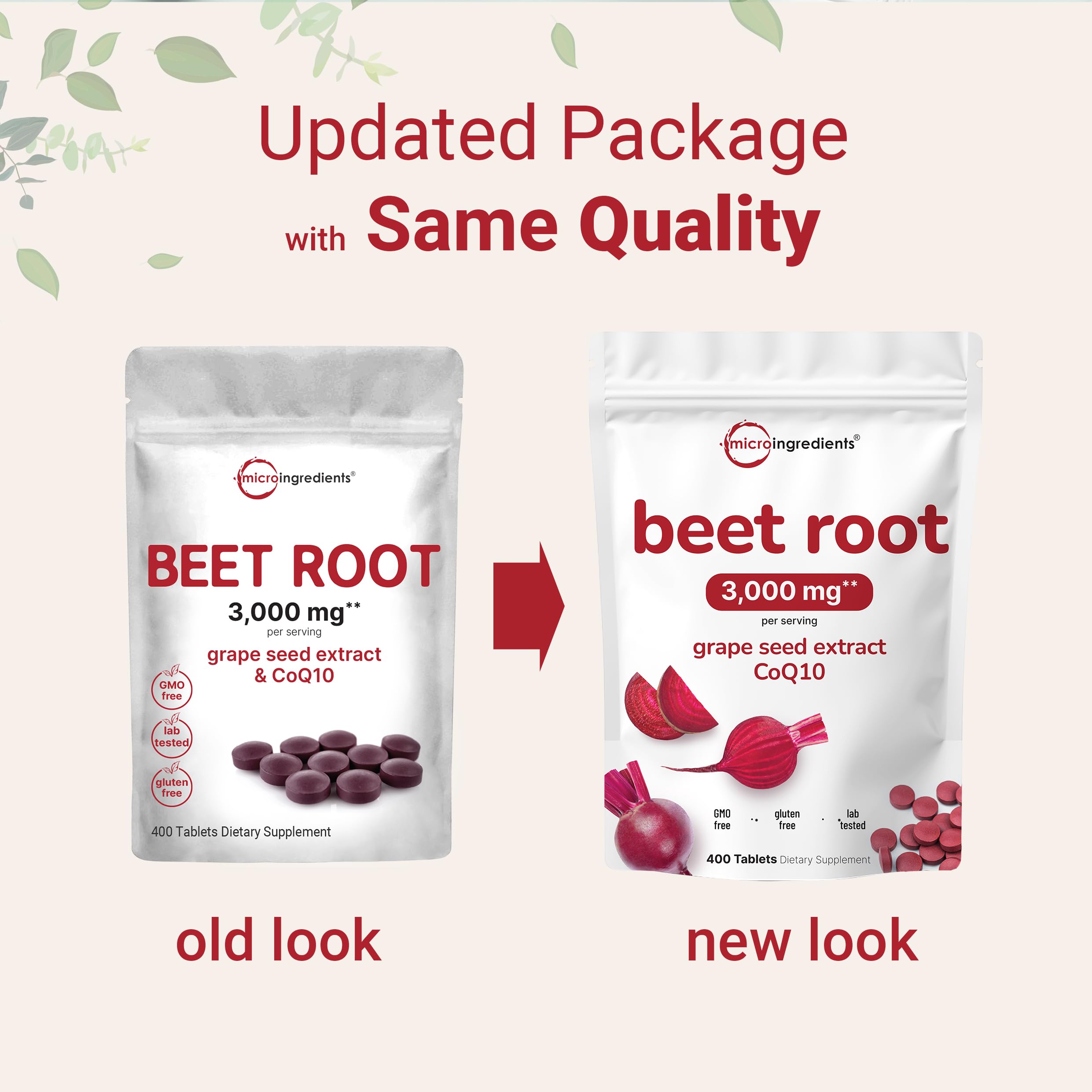 Label close-up showing beet root, grape seed extract, and CoQ10