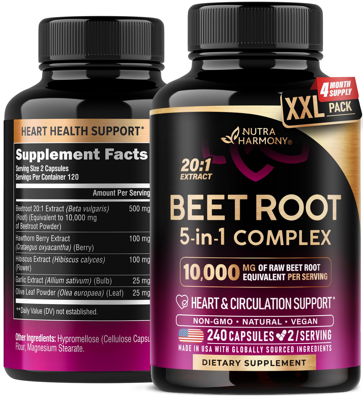 NutraHarmony Beet Root Capsules bottle with label on white background