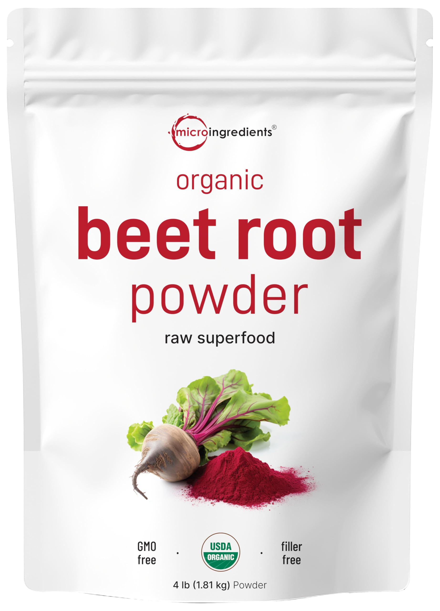 Front view of Micro Ingredients Beet Root Powder 4 lb container
