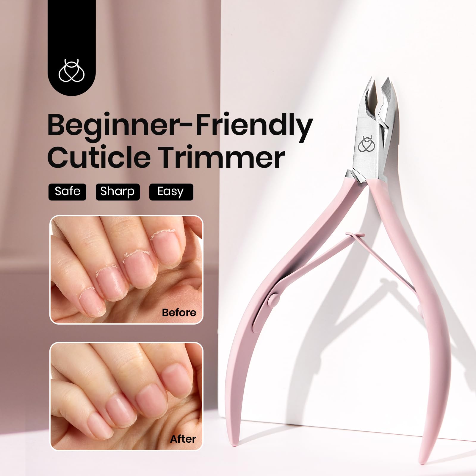 Beetles Cuticle Trimmer angled jaw design enhances visibility and control during trimming.