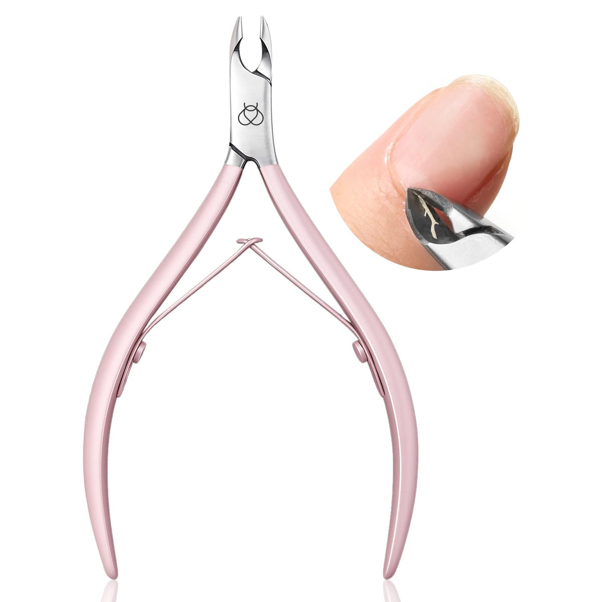 Beetles Cuticle Trimmer fine jaw closeup shows precise, clean trimming for at-home manicures.