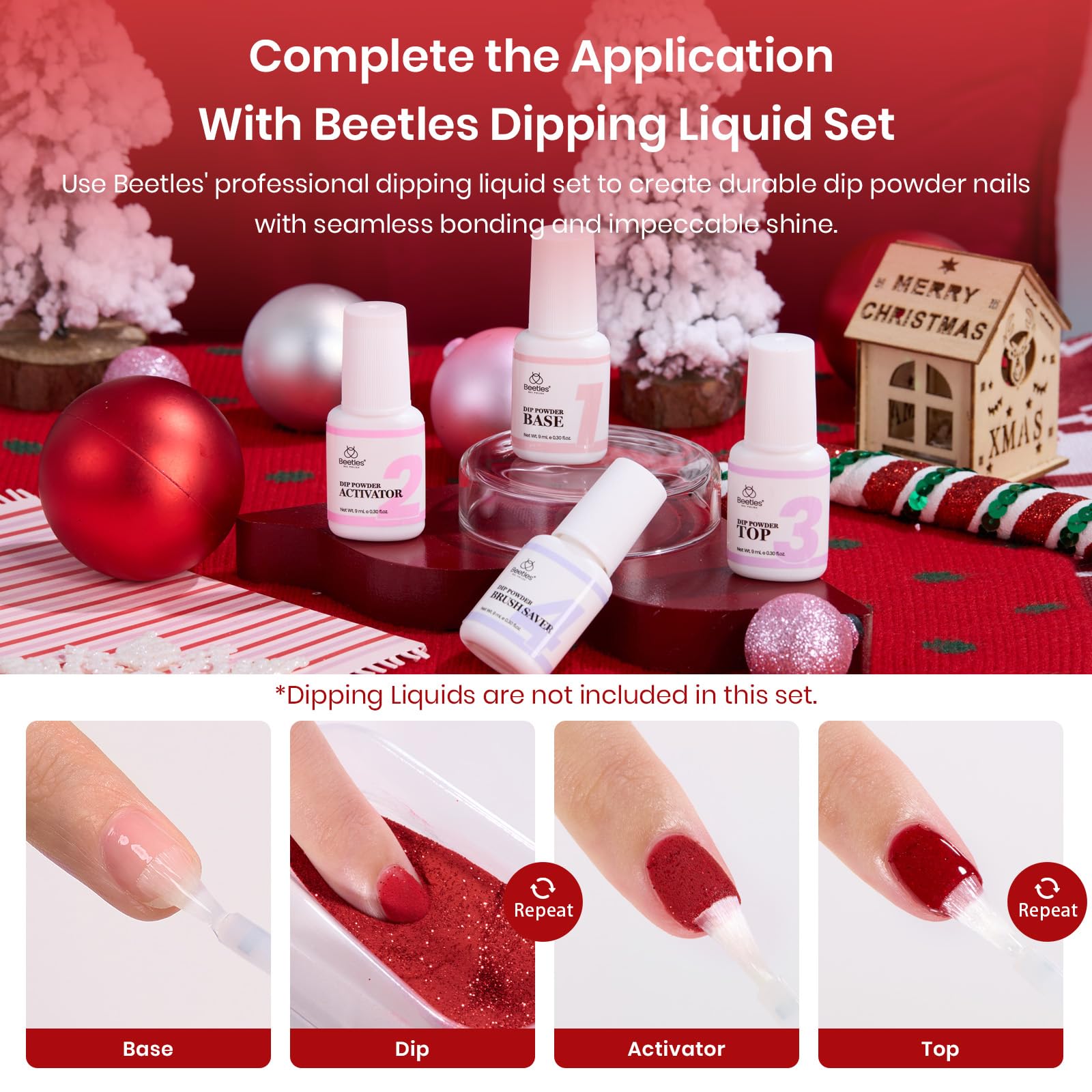 Beetles Dip Powder gold glitter closeup suggests glam party-ready nails.