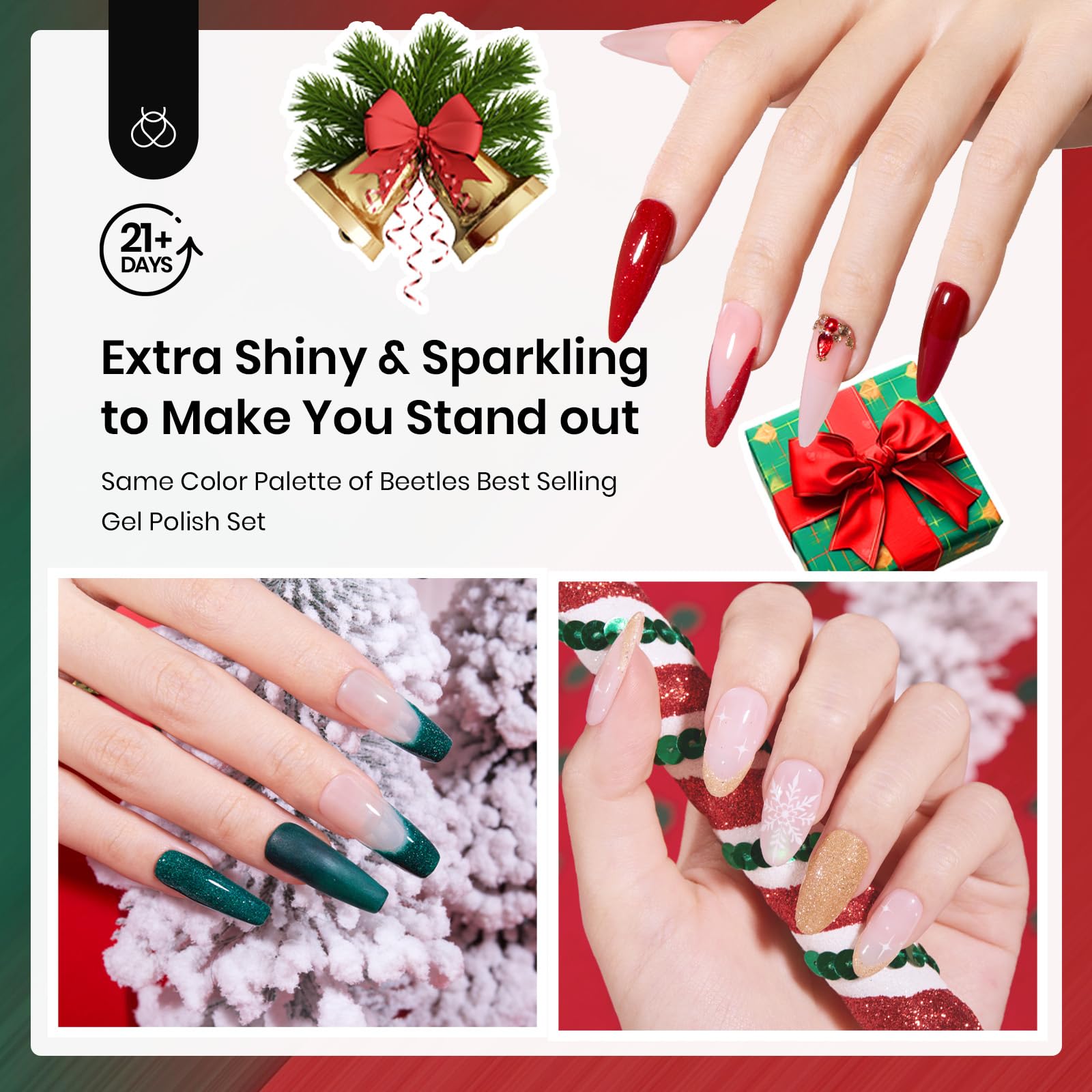 Beetles Dip Powder silver glitter closeup highlights festive sparkle.