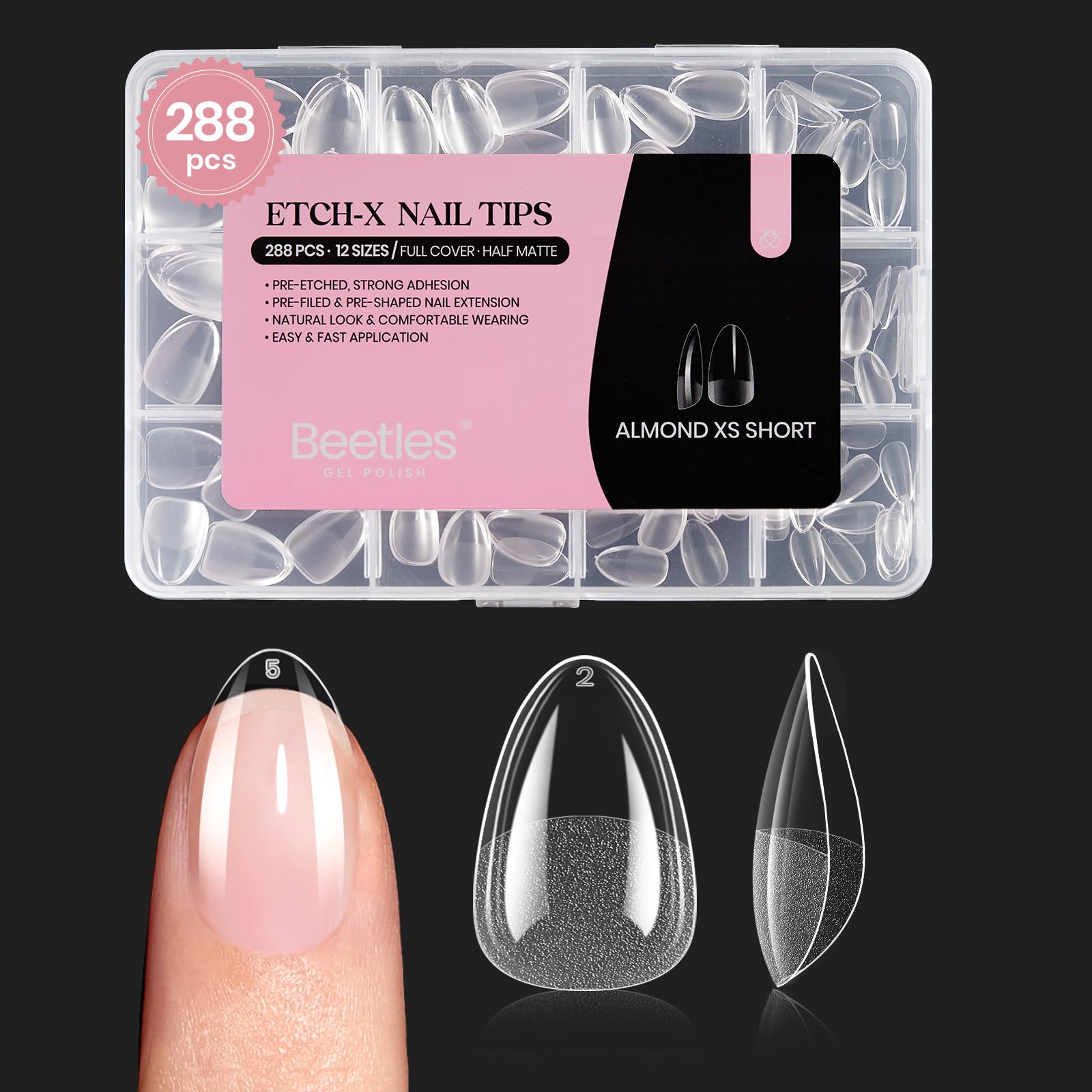 Beetles Gel Nail Tips Almond Extra Short in 288 pieces for a clean extension look