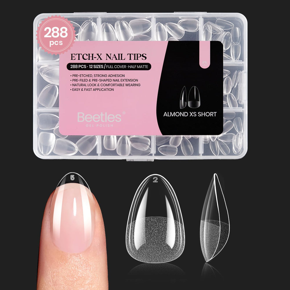 Beetles Gel Nail Tips Almond Extra Short in 288 pieces for a clean extension look