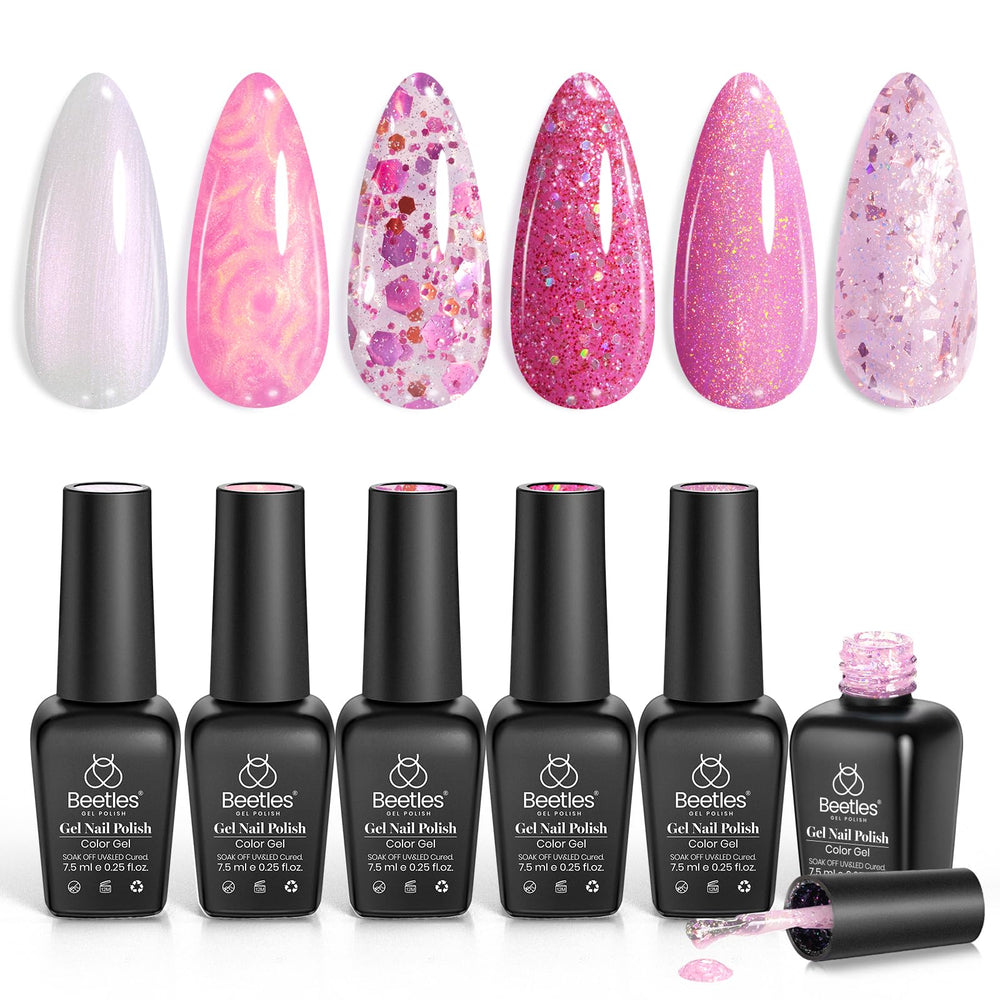 Beetles Gel Polish Set with six pink shades for versatile at-home manicures.