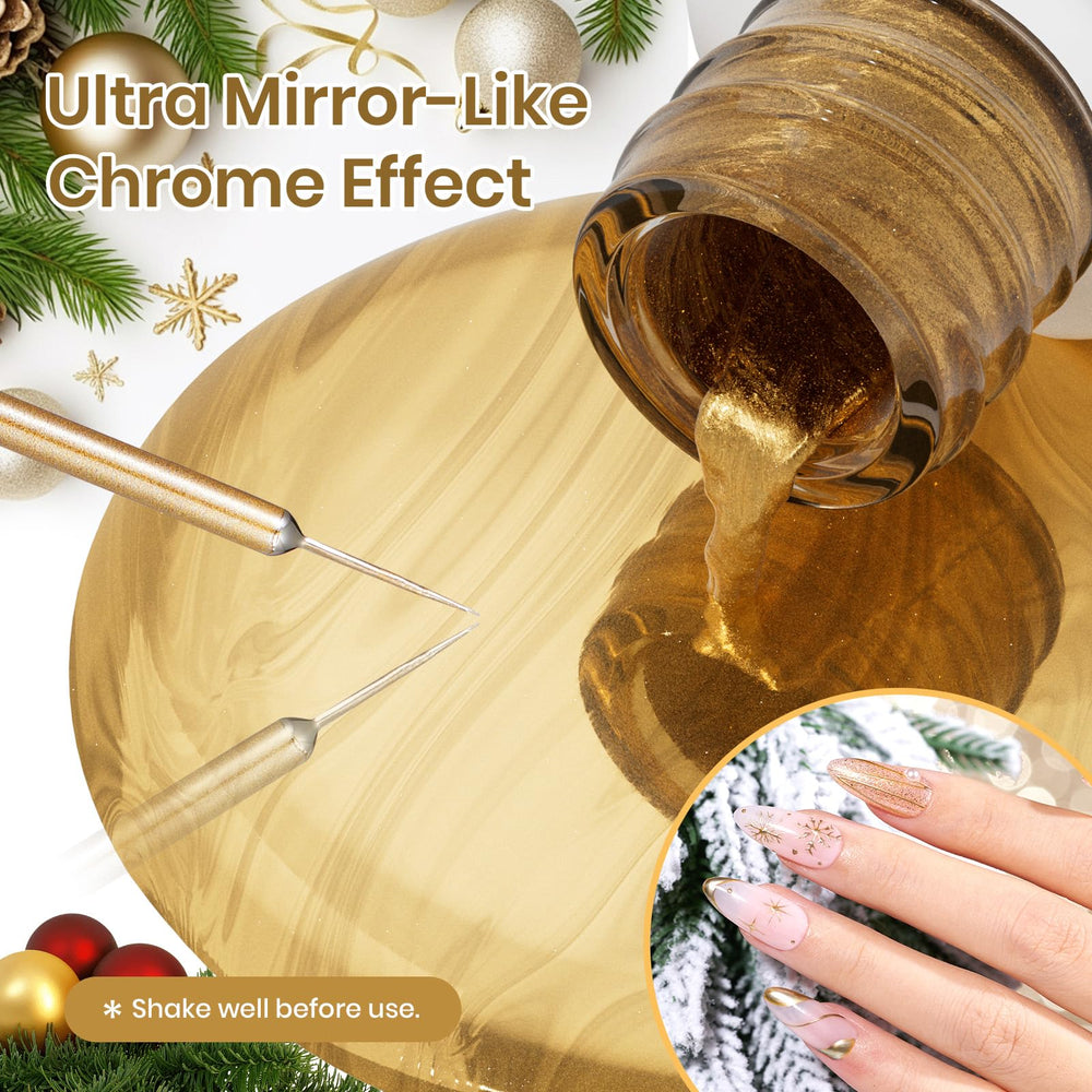 Beetles Gold Gel Liner mirror finish catches light for standout chrome nails.