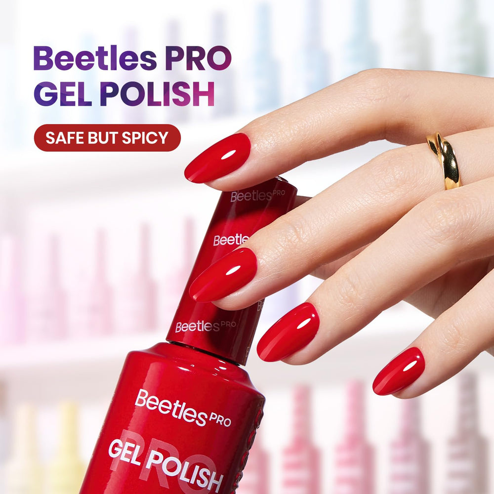 Beetles Pro red gel polish swatches reveal rich color payoff and smooth coverage.
