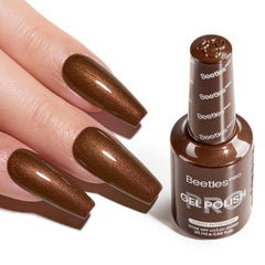 Beetles Pro Shady Intentions bottle shows dark brown shimmer for salon-quality nails.