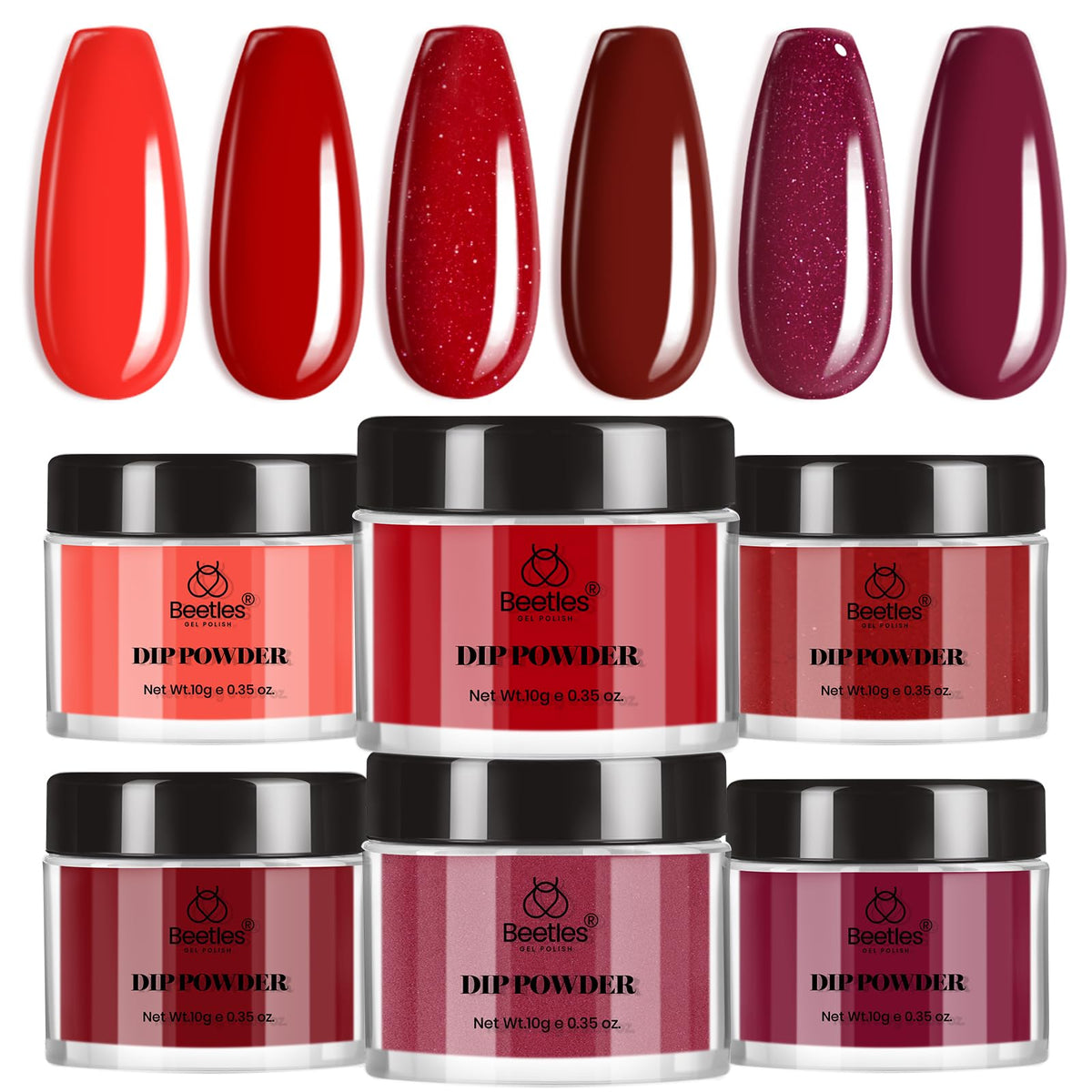 Beetles Red Dip Powder Kit bottle close-up shows rich color and glossy finish