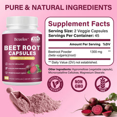 Beet Root Capsules label highlighting 1300mg per serving