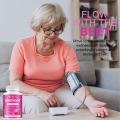Beetroot capsules highlighting energy production and circulation support