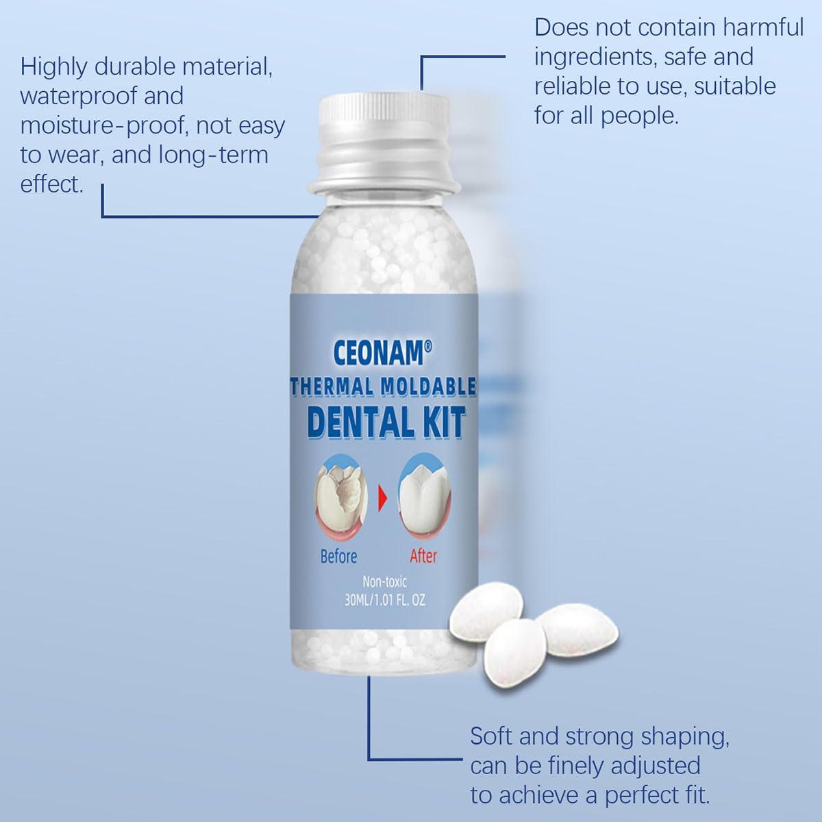 Before and after dental restoration with the kit