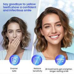 Before and after whitening transformation showing stain removal