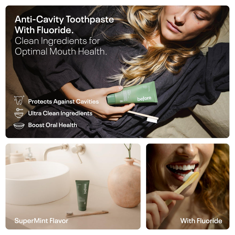 Close-up of mint toothpaste foam on a toothbrush