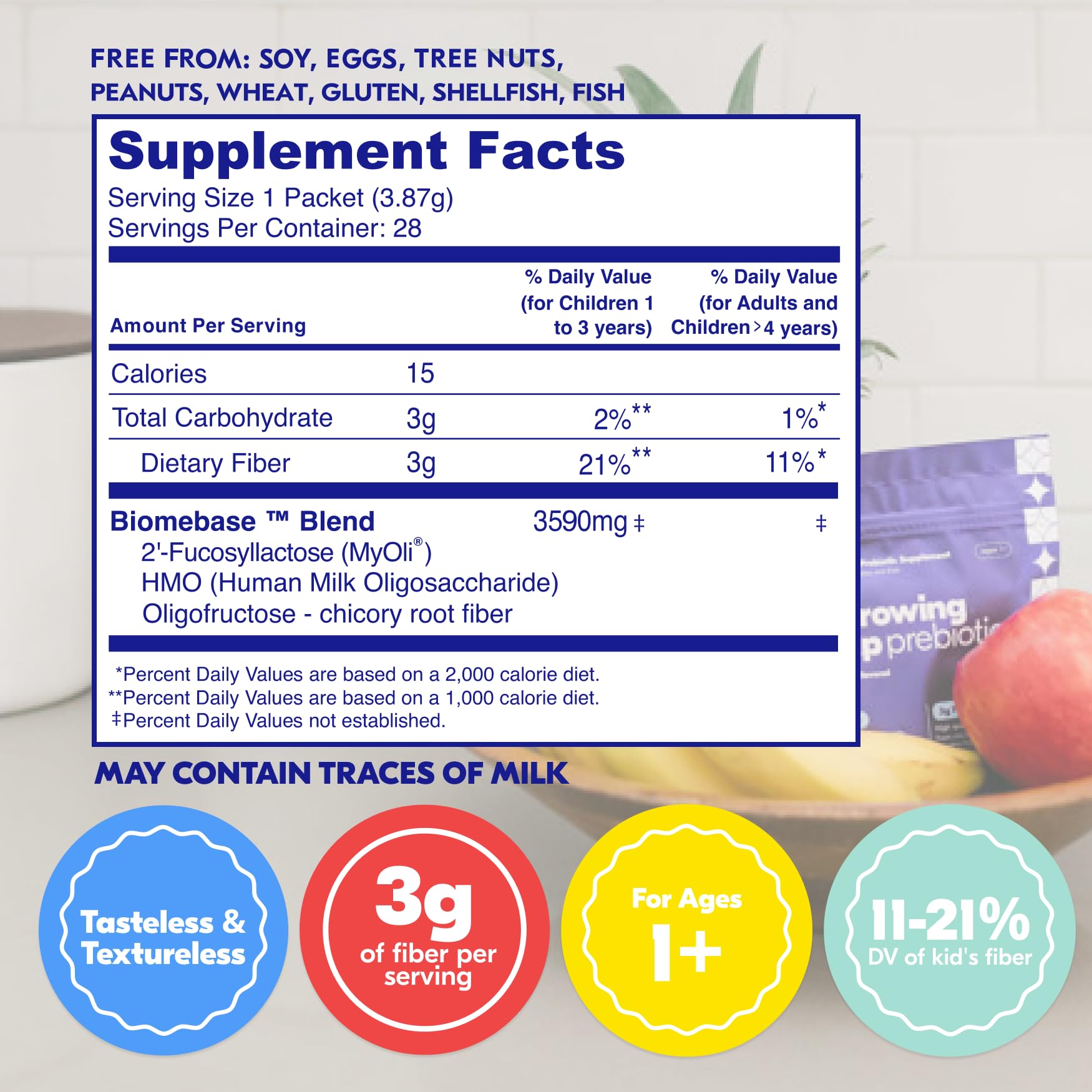 Begin Health Growing Up prebiotics dissolving in water for easy drinks.