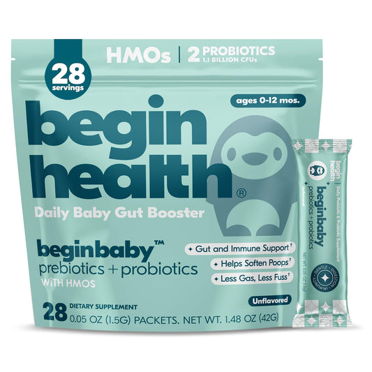 BeginBaby prebiotic and probiotic powder for infants 0-12 months, unflavored, 28 packets