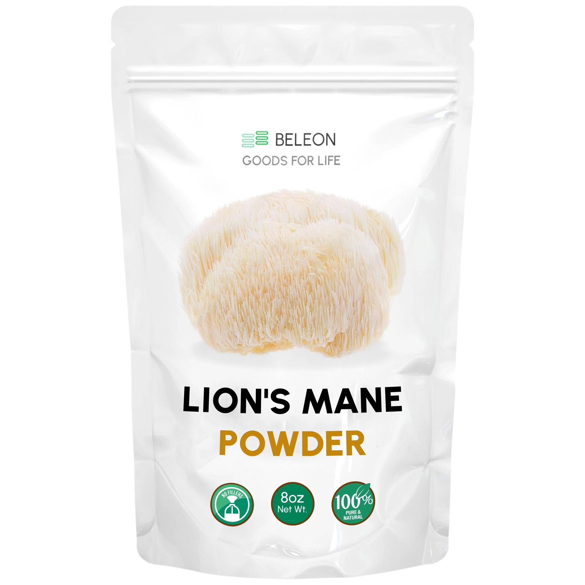 Beleon Lion's Mane Powder 8 oz bottle front view