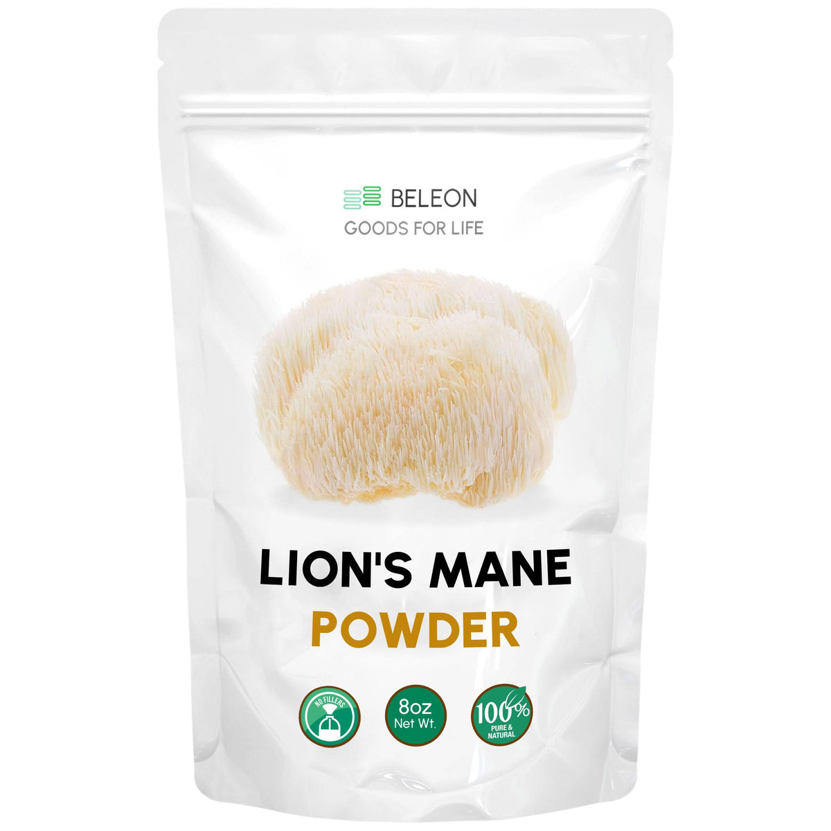 Beleon Lion's Mane Powder 8 oz bottle front view