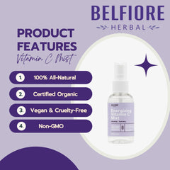 Belfiore Herbal Vitamin C mist with orange extracts, uplifting aroma on skin.