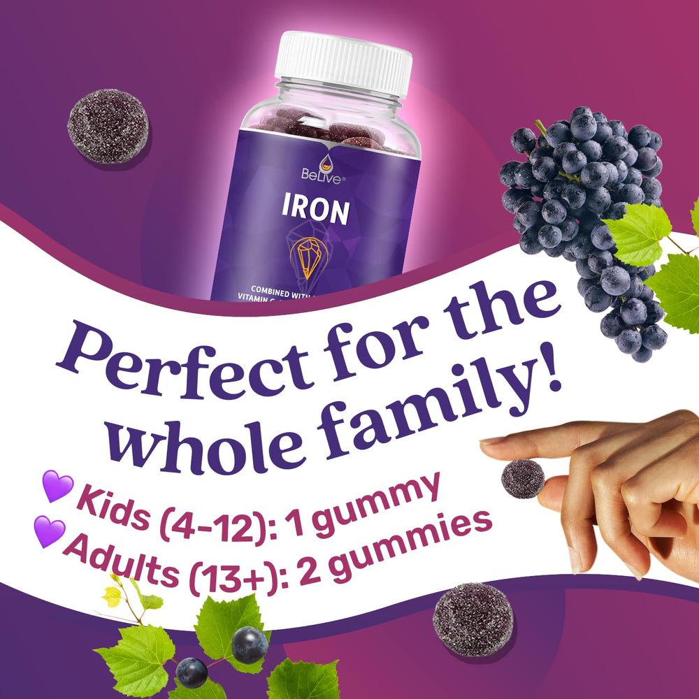 Grape-flavored BeLive Iron Gummies chewables