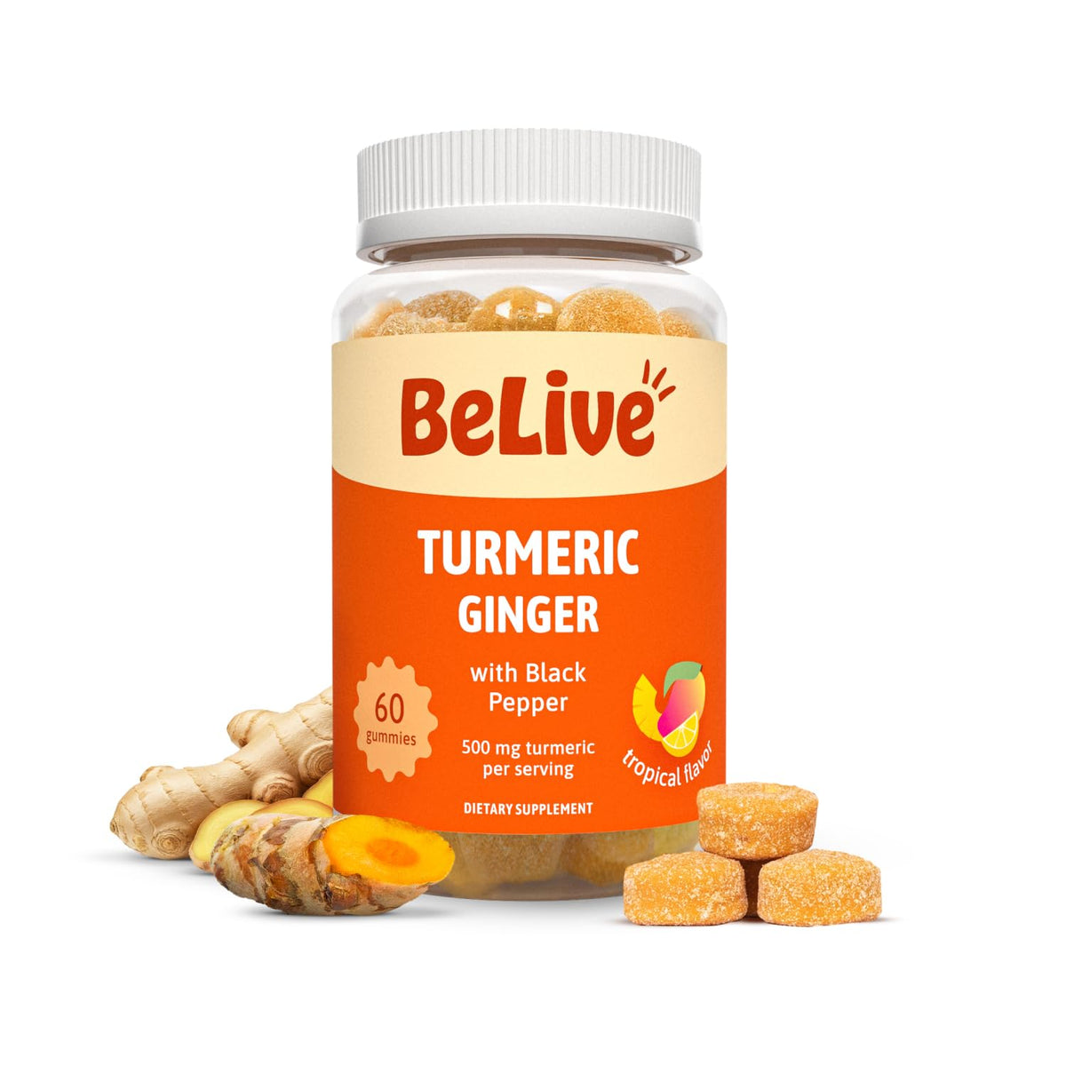 BeLive Turmeric Curcumin Gummies bottle front with 60-count label