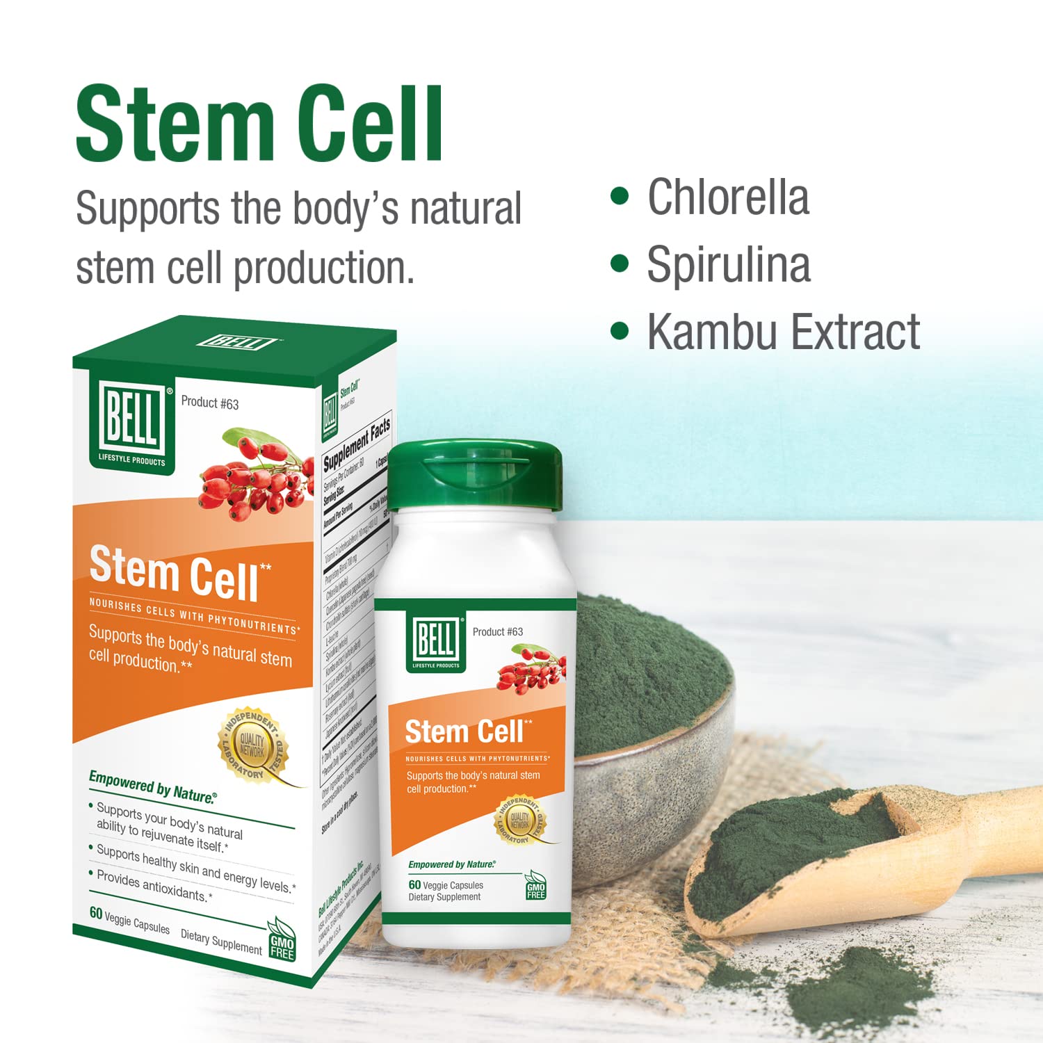 Nutrition facts panel for Bell Stem Cell Supplements