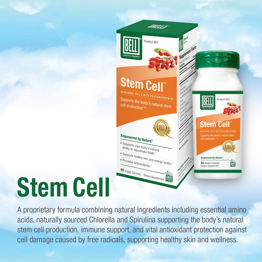 GMO-free and allergen-free labeling on Bell Stem Cell Supplements packaging