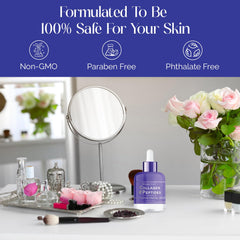 Dermatologist-tested badge and premium packaging signal trust for Bella Beauty.