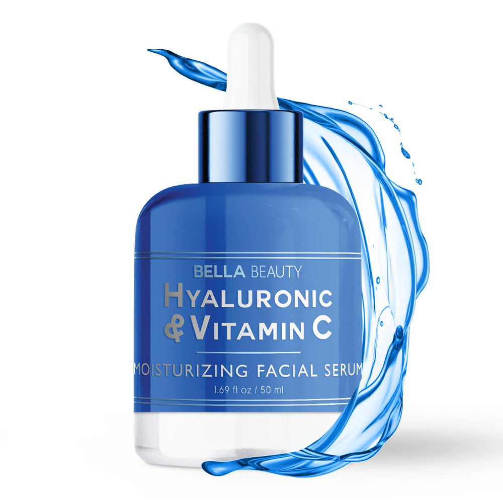 Bella Beauty Hyaluronic Acid Serum bottle front showing hydration focus for smoother skin.