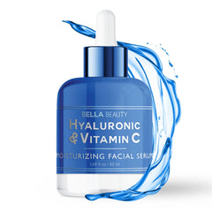 Bella Beauty Hyaluronic Acid Serum bottle front showing hydration focus for smoother skin.