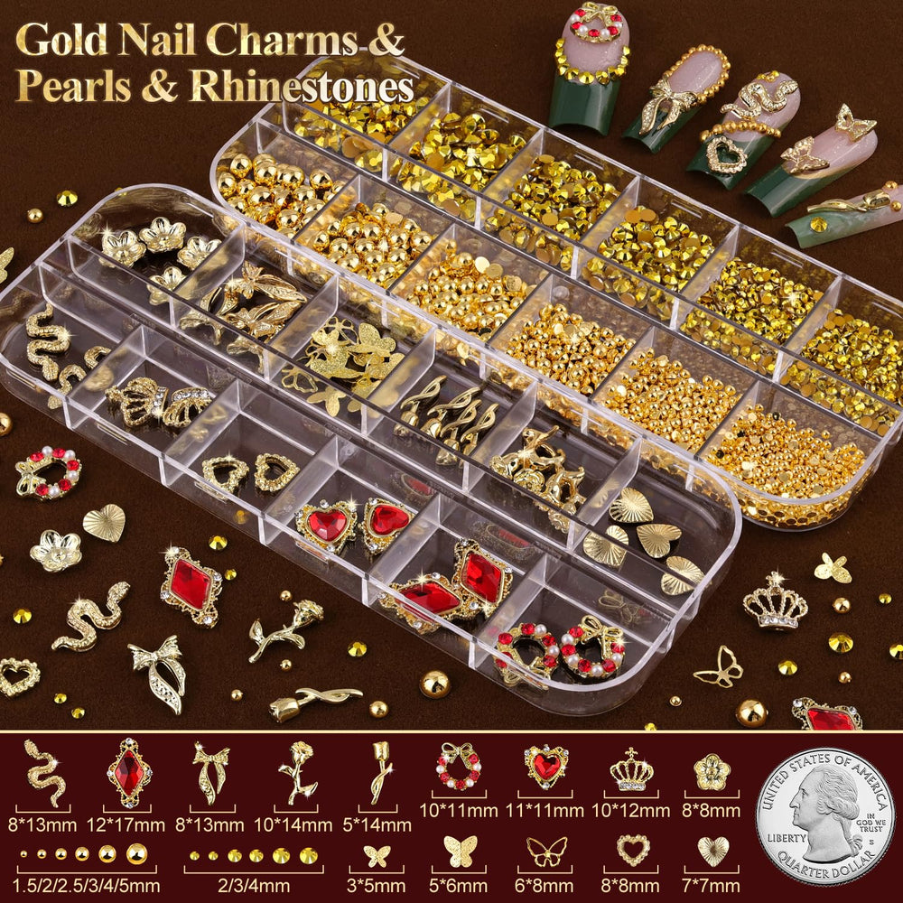 BELLEBOOST 3D gold nail charms with 12 shapes add luxurious detail
