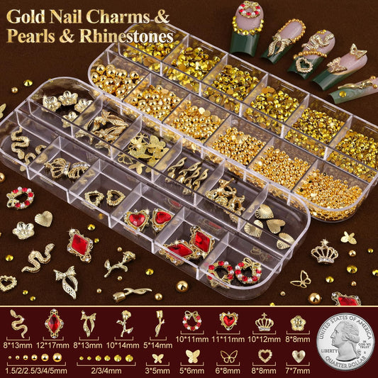 BELLEBOOST 3D gold nail charms with 12 shapes add luxurious detail