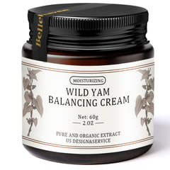 BelleHaven Wild Yam Cream jar 60g shows daily moisturizer for mature skin.