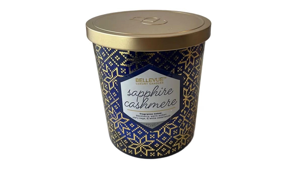 Sapphire Cashmere candle close-up in 12 oz jar