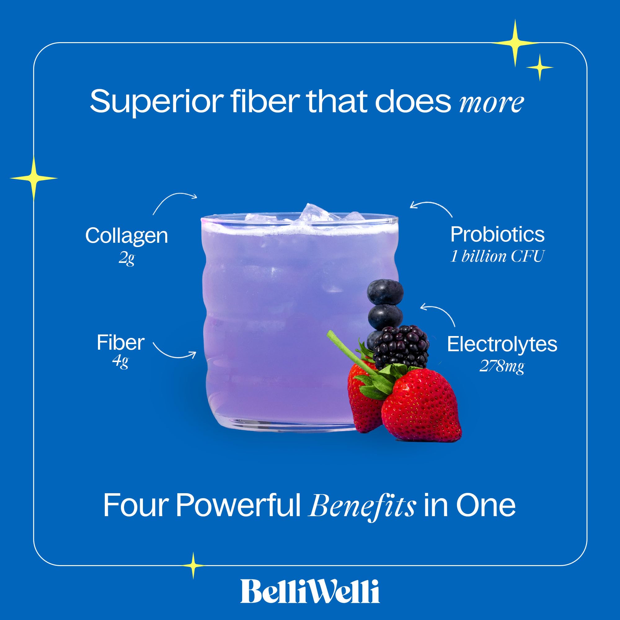 Fiber supplement with added collagen, electrolytes and probiotics