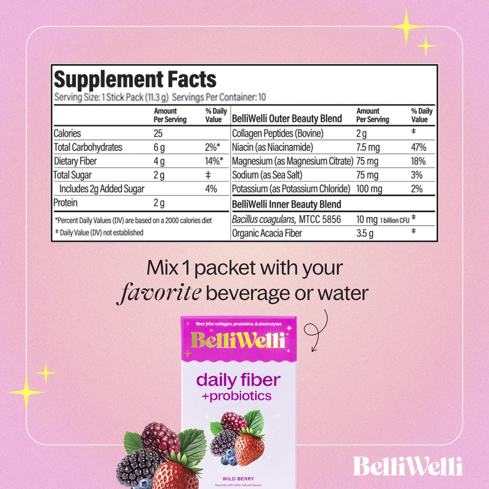 Packaging image for Belli Welli Daily Fiber Wild Berry 10 count