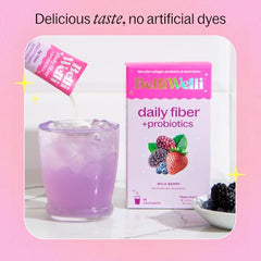 Ingredients and formula of Belli Welli fiber powder (Organic Acacia, collagen, probiotics)