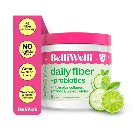 Bottle of Belli Welli Fiber supplement with cucumber flavor
