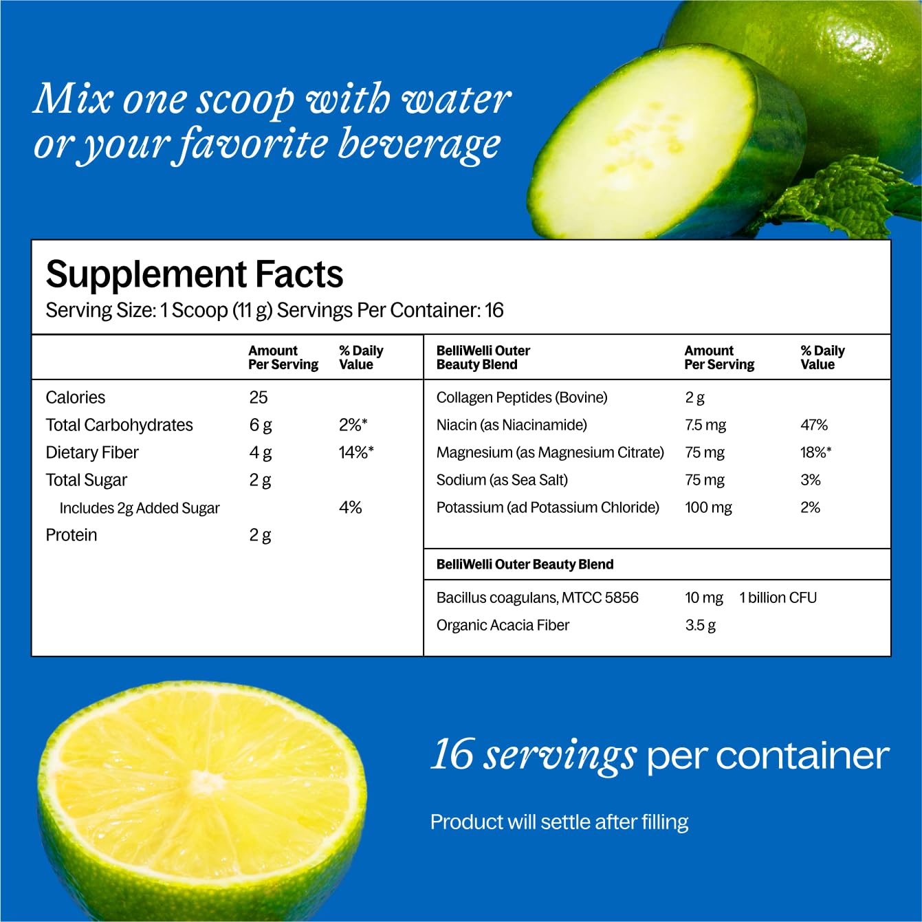 Ingredients of Belli Welli Fiber with organic acacia