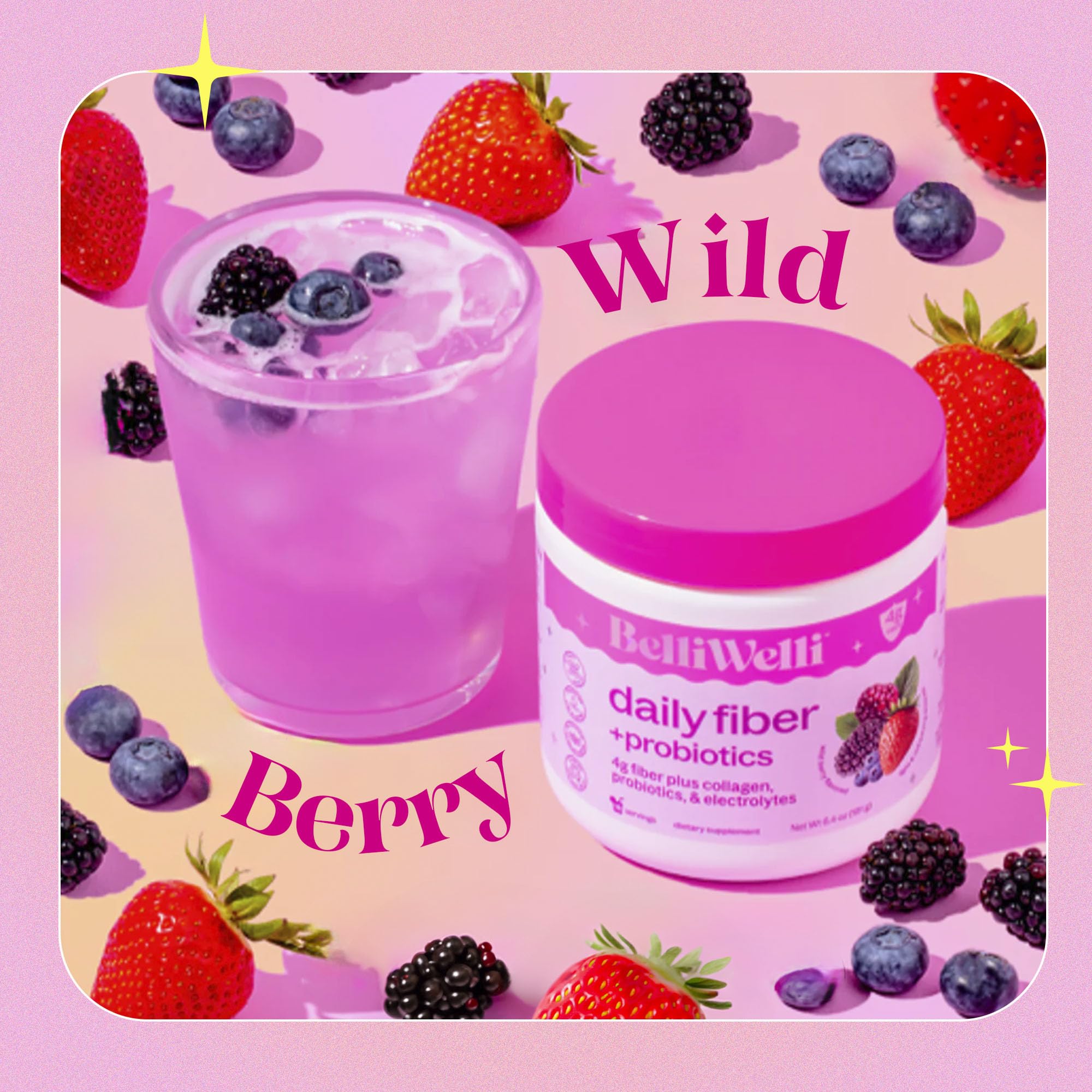 Graphic indicating no bloating from Belli Welli fiber powder