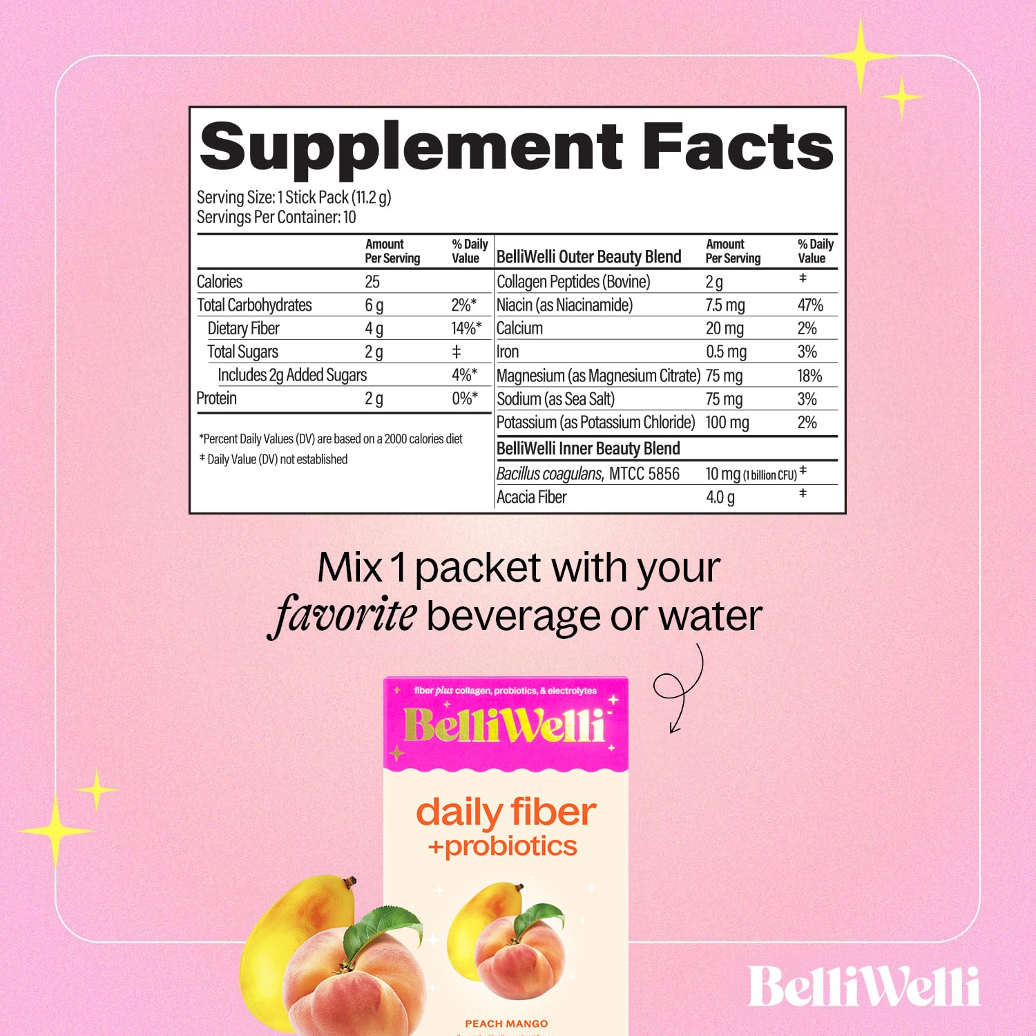 Peach Mango fiber powder stickpacks layout for 10-pack