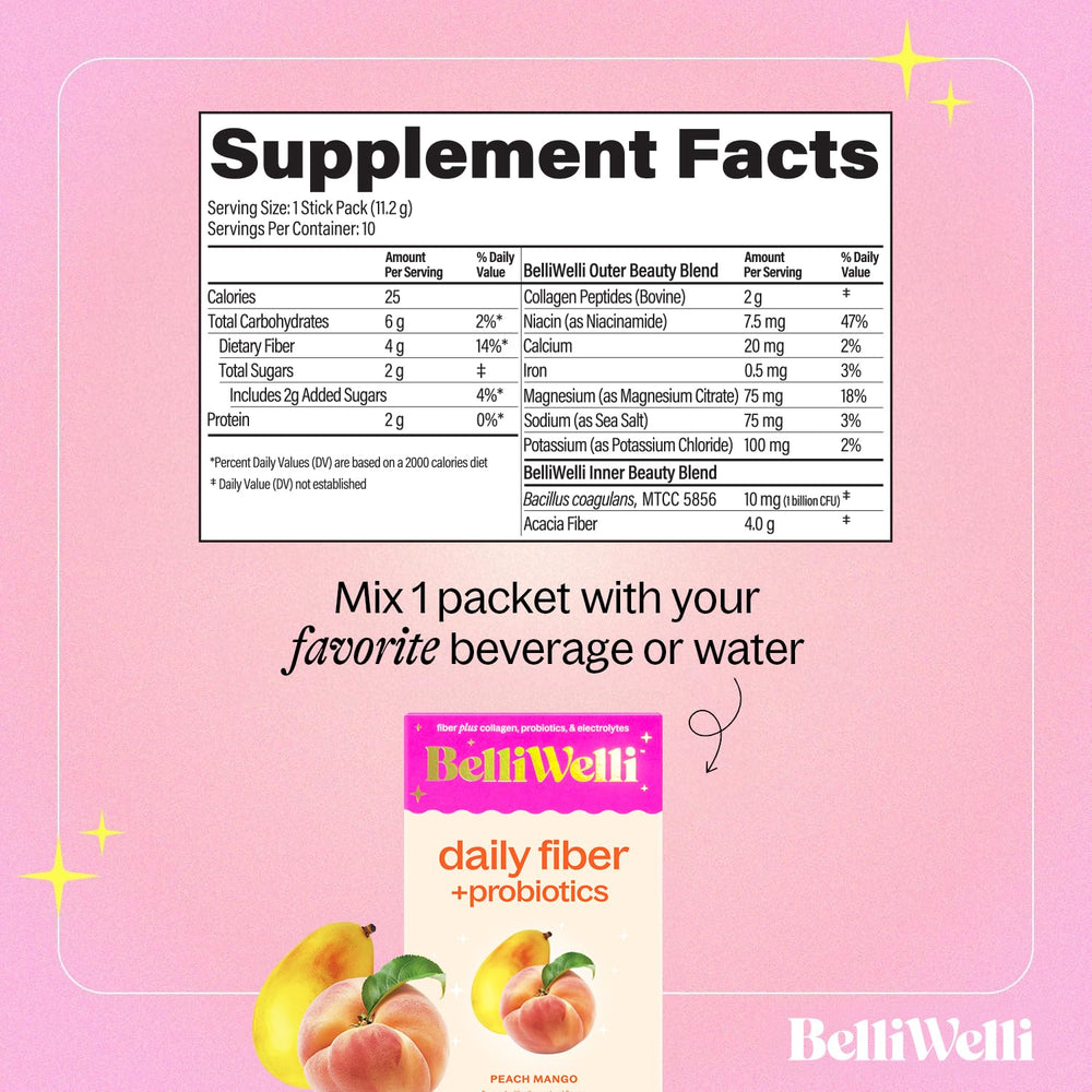 Peach Mango fiber powder stickpacks layout for 10-pack