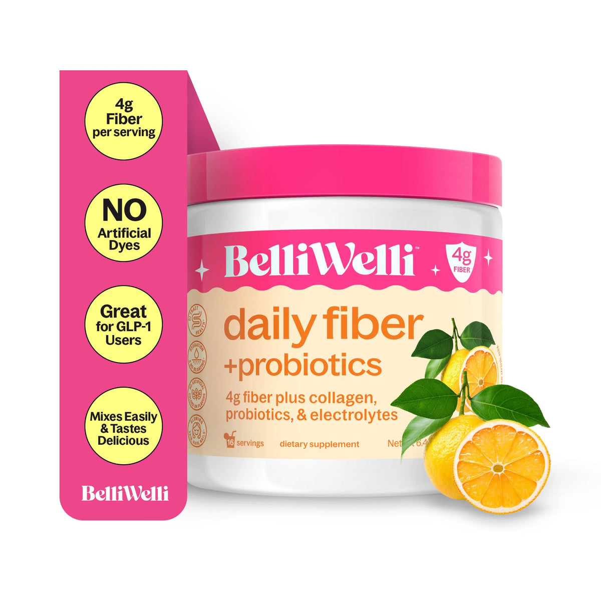 Hero shot of BelliWelli Orange Yuzu fiber supplement bottle