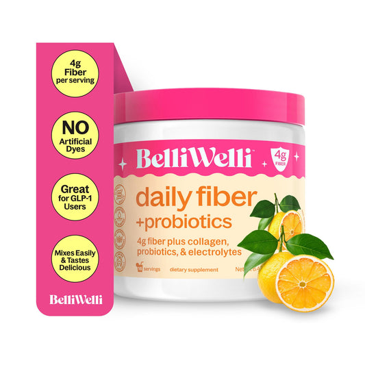 Hero shot of BelliWelli Orange Yuzu fiber supplement bottle